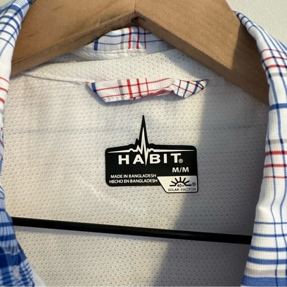 HABIT Red White Blue Plaid Button Front Fisherman Top Medium - Picture 9 of 9